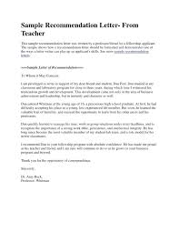 Letter Of Recommendation For A Student From Teacher Sample High