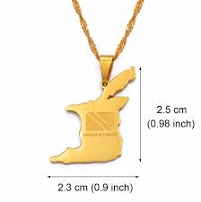 tobago map flag pendant necklace gold