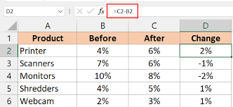 how to subtract percene in excel