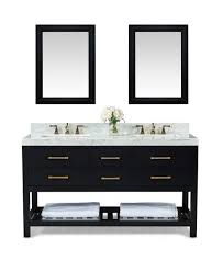 Black bathroom vanity with marble top and twin rectangular sinks. Ancerre Designs Vtsm Elizabeth 60 Bo Cw Gd Elizabeth 60 Inch Bath Vanity Set In Black Onyx With Italian Carrara White