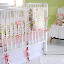 pink and green crib bedding