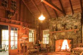 the rustic stone fireplace