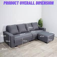 kiyomi 4 seater l shaped sofa grey