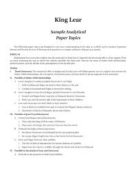 king lear king lear sample analytical paper topics the following paper topics are designed to test your understanding of the play as a whole and to analyze important