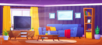 cartoon living room interior with sofa