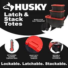 husky 45 gal latch and stack tote with
