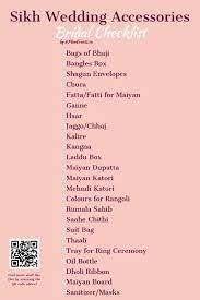 sikh wedding accessory checklists for