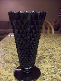 Vintage Black Milk Glass Hobnail Vase