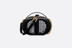 dior cd signature oval camera bag black cd embossed signature calfskin with black and white houndstooth embroidered cotton women