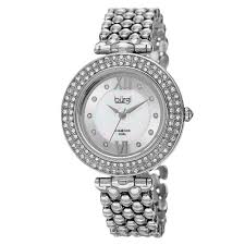 Burgi Diamond Crystal Accented Womens Watch 10 Diamond Hour Markers On Mother Of Pearl Dial On Bracelet Watch Bur126