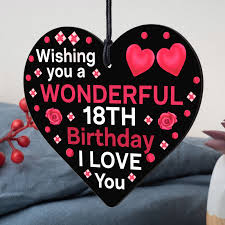 18th birthday wood heart card for
