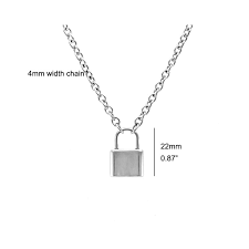 Simsimi Men Jewelry Silver Color Lock Pendant Necklace Brand New Stainless Steel Rolo Cable Chain Necklace