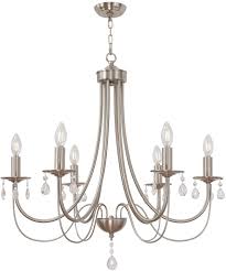 Amazon Com Lucidce Brushed Nickel Candle Chandelier With Crystal Modern Farmhouse Lighting 6 Lights Kitchen Pendant Light Hanging For Dining Room Living Room Home Improvement