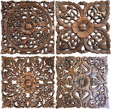 Square Wood Carved Fl Wall Art