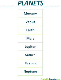 printable list of planets