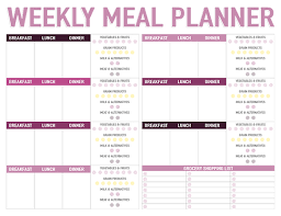 printable weekly meal planners free