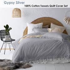 Details About Gypsy Silver 100 Cotton Tassels Quilt Cover Set By Vintage Design Homewares