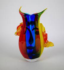 coloured murano glass vase clown face