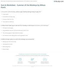 What's the only species of monkey that's nocturnal? Quiz Worksheet Summer Of The Monkeys By Wilson Rawls Study Com
