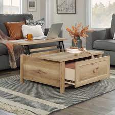 sauder hillmont farm lift top engineered wood coffee table in timber oak 435179