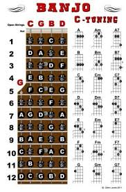 Banjo Chord Wall Chart Poster Fretboard Standard C Tuning 5 String Chords Notes