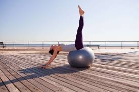 yoga workout on the exercise ball