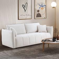 85 In Square Arm Fabric Upholstery Rectangle 3 Seater Straight Reclining Sectional Sofa In Beige With 3 Pillows