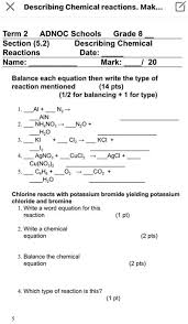 Solved Describing Chemical Reactions