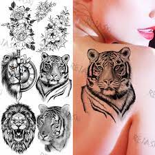 Grands tatouages temporaires de transfert de tigre pour femmes et hommes,  faux autocollant, couteau Lion, boussole, Rose, poitrine, cuisses |  AliExpress