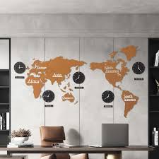 98 4 Modern World Map Wall Clock Decor