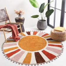 retro sun round rug 4 ft colorful boho