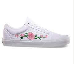 Rose Buds Pink Custom Embroidered Vans Old Skool White Skate Shoe New