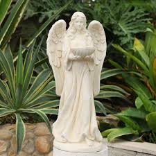 White Mgo Angel With Bowl Garden Statue