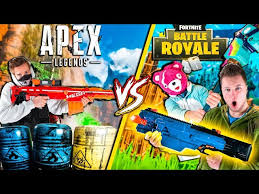Real life fortnite nerf floating box fort battle on water! Fortnite In Real Life Vs Apex Legends Nerf War Challenge Papa Jake Youtube