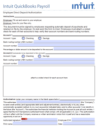 Intuit Quickbooks Direct Deposit Authorization Form