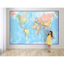 Giant World Wall Map Mural With Blue