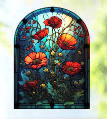 Poppy Window Cling Faux Stained Glass