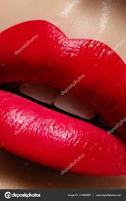 beautiful female lips sweet kiss with