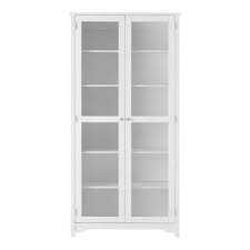 white bookcase with glass doors