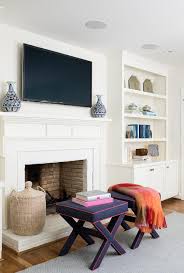 Dark Blue Wall With White Fireplace