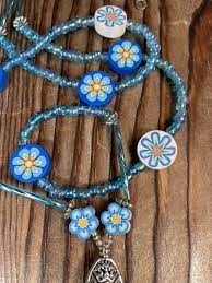 handmade beaded lanyard necklace blue
