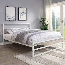White Metal Bed Frame Modern Low