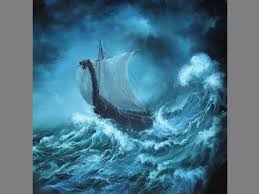 Art Print Viking Longboat Dark Blue