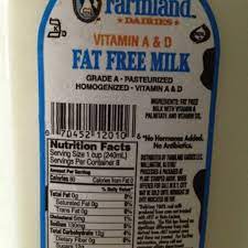 calories in 250 ml of milk fat free or