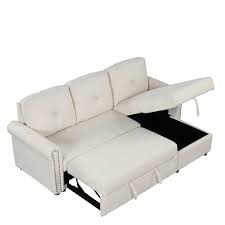 beige polyester convertible sectional