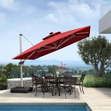 Purple Leaf 10 Ft Square Solar Powered Led Patio Umbrella Outdoor Cantilever Umbrella Heavy Duty Sun Umbrella In Terra