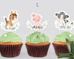 Cute Farm Animals Greenery Cupcake Cake
