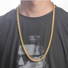 chains 5mm men necklace gold color tone