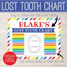 Lost Tooth Keepsake Printable Digital Tooth Chart 1st