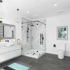 White Carrara Thin Stone Tub And Shower